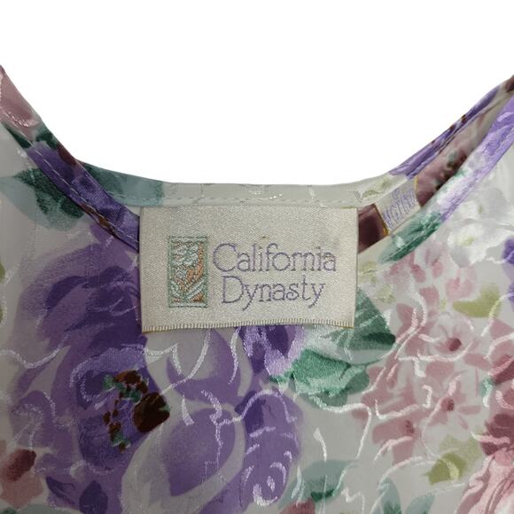 Vintage California Dynasty Satin Floral Scoop Neck Round Hem Cami Women Sz M - Picture 3 of 7